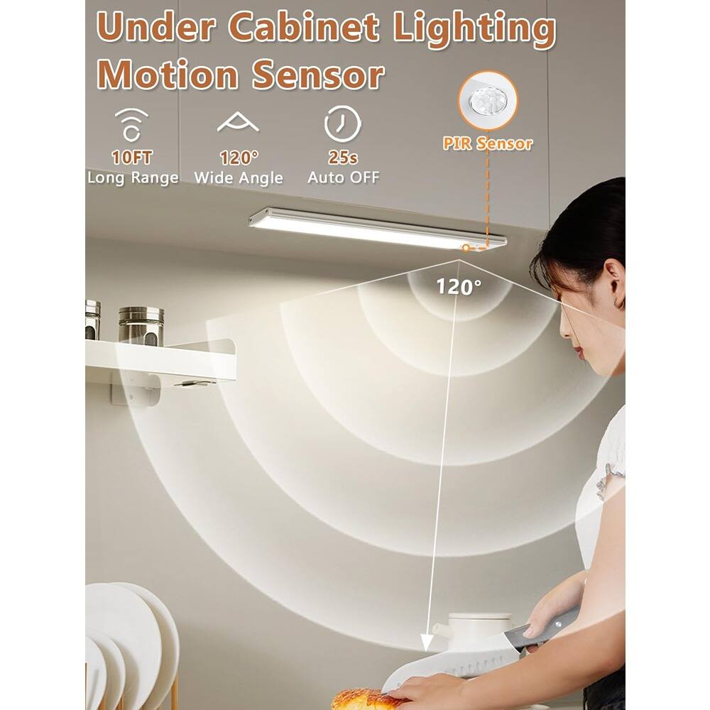 Under Cabinet Lighting Motion Sensor

- 10FT Long Range
- 120° Wide Angle
- 25s Auto OFF

PIR Sensor

120°