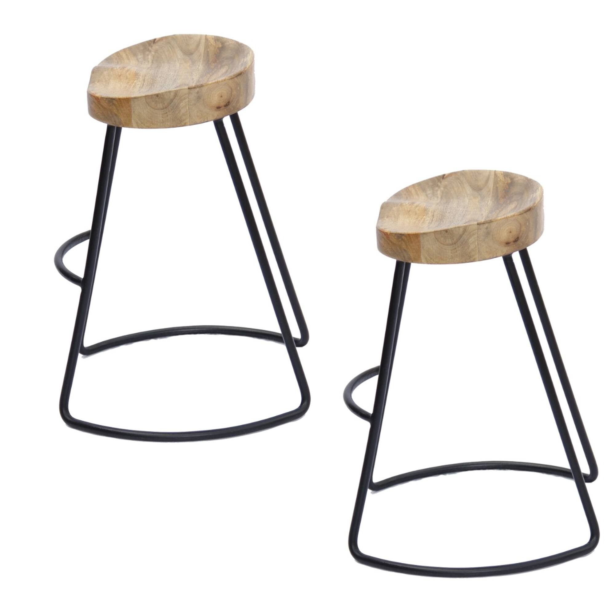 Alt View 1. Manhattan Lane - Ela 30 Inch Mango Wood Industrial Barstool, Saddle Seat, Iron Frame, Set of 2 - Brown and Black.