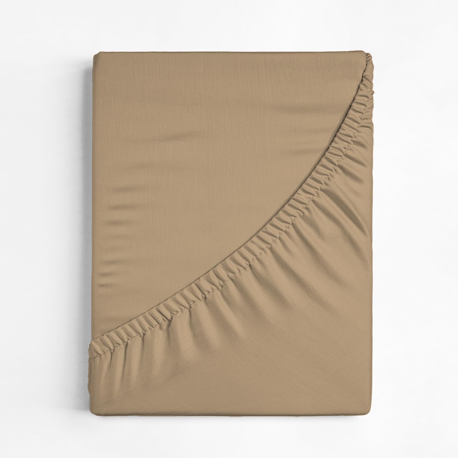 Left. CGK Linens - 100% Cotton 400 TC Fitted Sheet Only - Extra Deep Pocket for 18"-24" Mattresses - Queen - Beige.