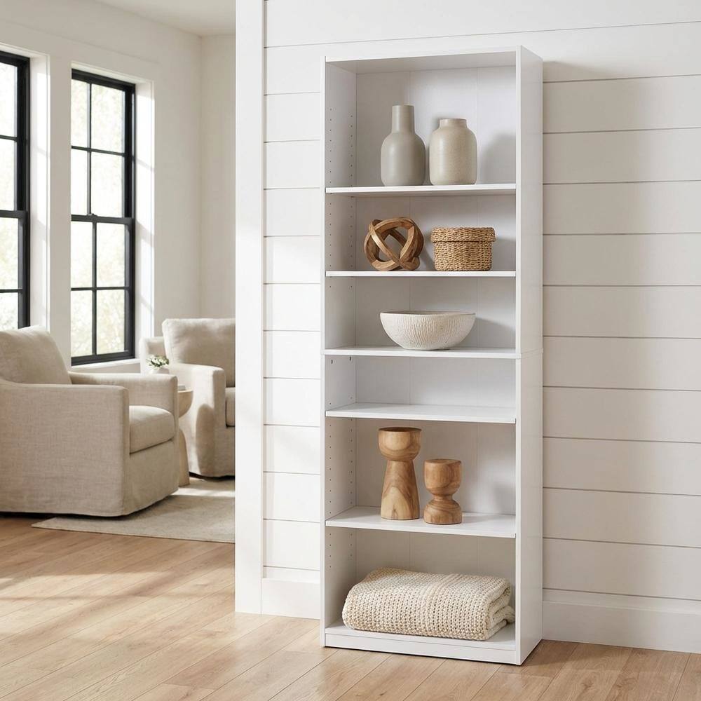 Angle. FurniFact - White 5-Shelf Bookcase with Sturdy Shelving for Living Room Storage - White.