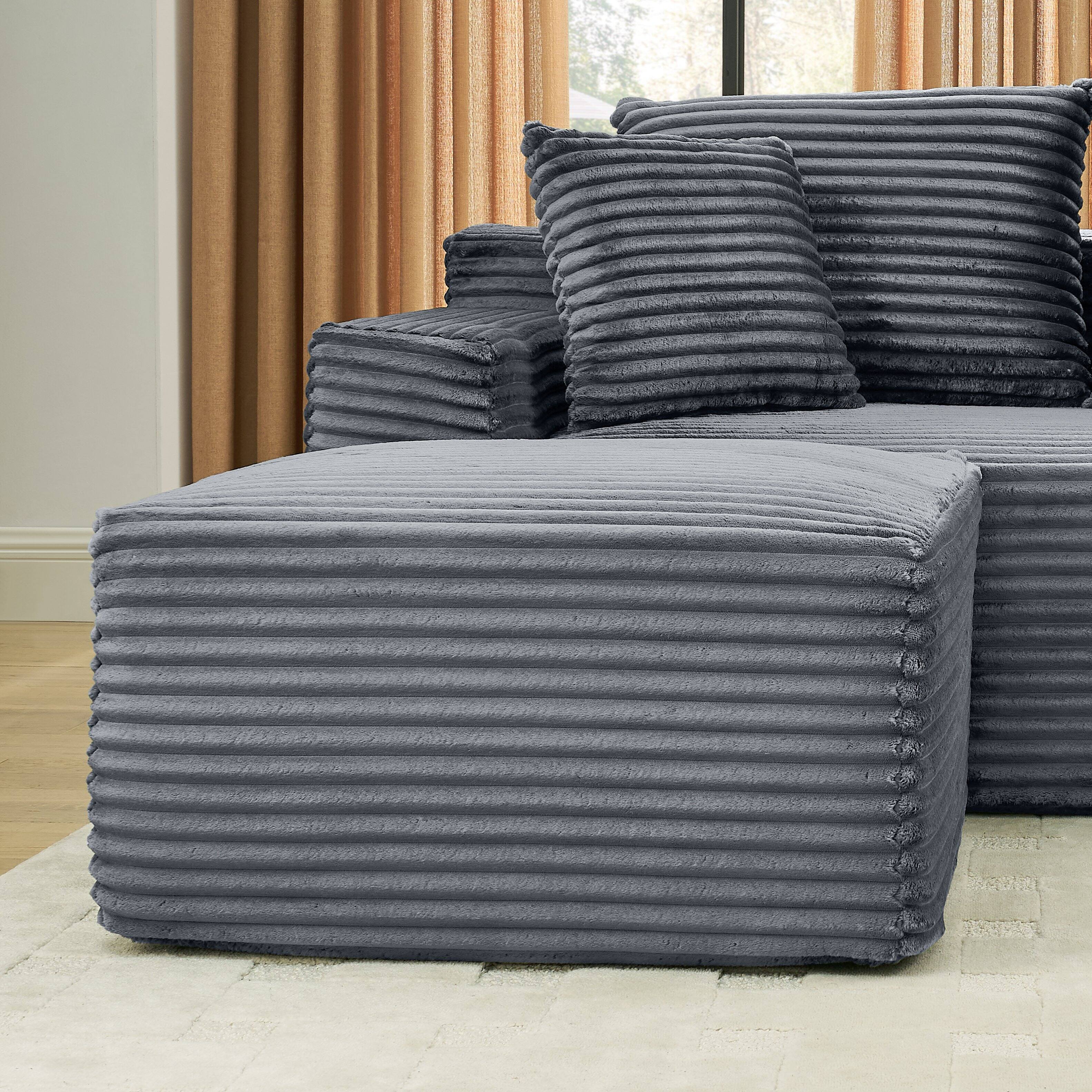 Alt View 2. Anysun - 115" U-Shape Boneless Corduroy Sectional with Chaise & Ottoman-No Assembly, Deep-Seat Modular Cloud Sofa for Living Room - Gray.