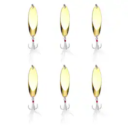 Unique Bargains - Fishing Spoons Lures, Metal Saltwater Treble Trout Lures Jigging Spoon with Treble Hooks Spinner 6pcs 3/5 oz - Gold