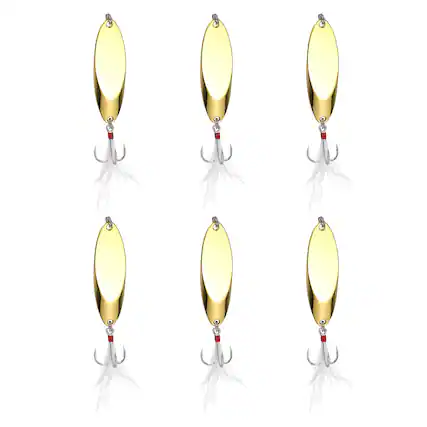 Front. Unique Bargains - Fishing Spoons Lures, Metal Saltwater Treble Trout Lures Jigging Spoon with Treble Hooks Spinner 6pcs 3/5 oz - Gold.