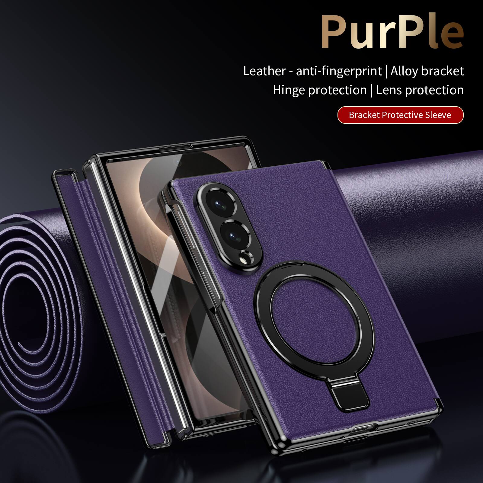 PurPle Leather - anti-fingerprint | Alloy bracket Hinge protection | Lens protection Bracket Protective Sleeve