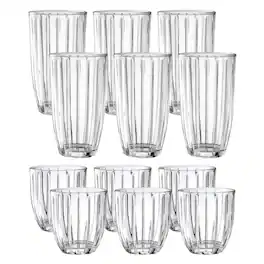 Jay Import - Capri 12-Piece Glassware Set – 6 Coolers (16oz) & 6 DOF Glasses (10oz) - Clear