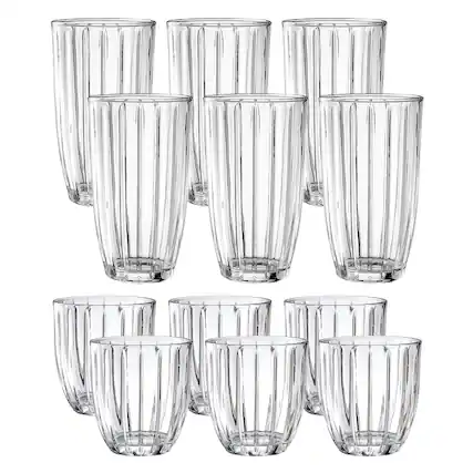 Front. Jay Import - Capri 12-Piece Glassware Set – 6 Coolers (16oz) & 6 DOF Glasses (10oz) - Clear.