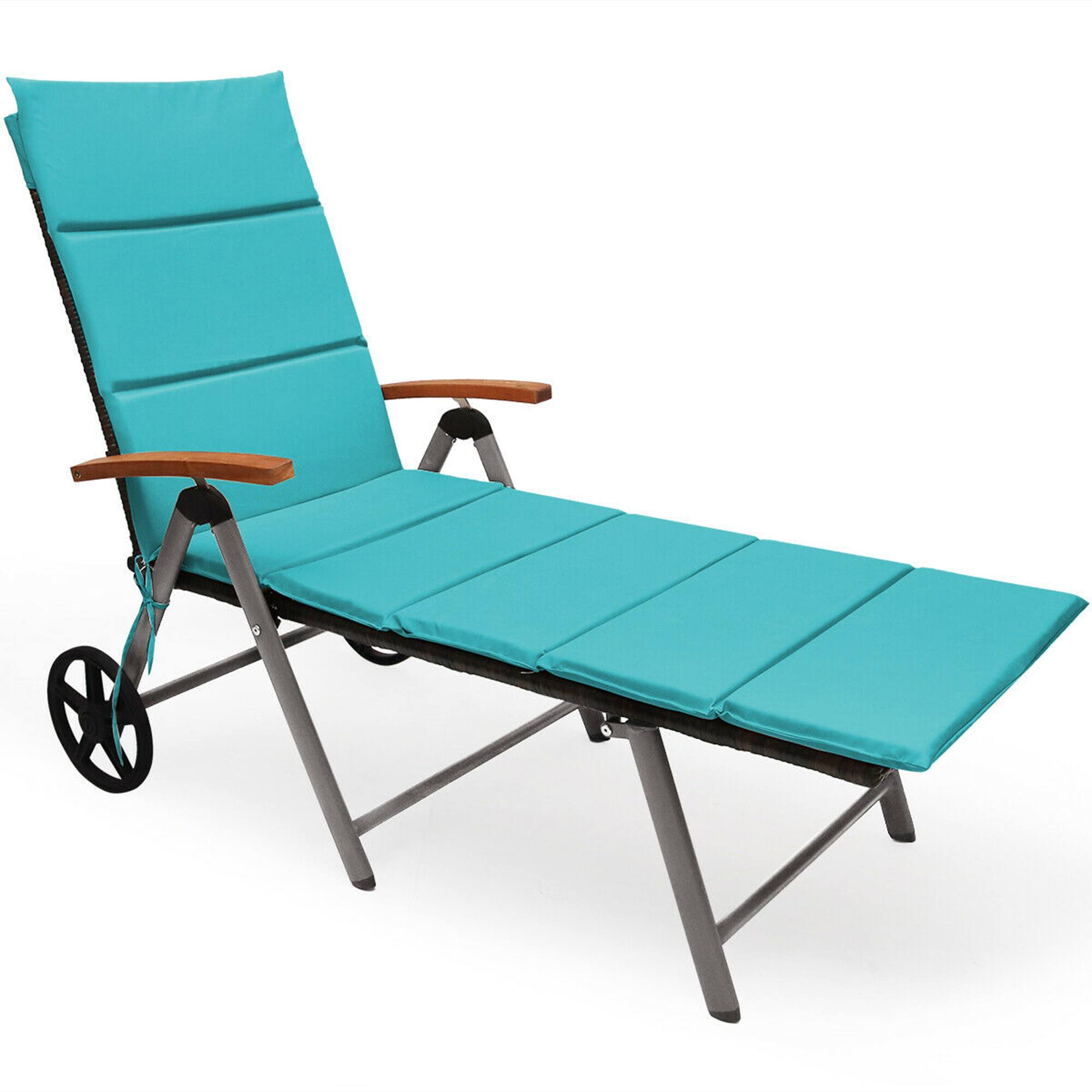 Alt View 1. Gymax - Gymax Folding Patio Rattan Lounge Chair Cushioned Aluminum Adjust Wheel Turquoise - Turquoise.