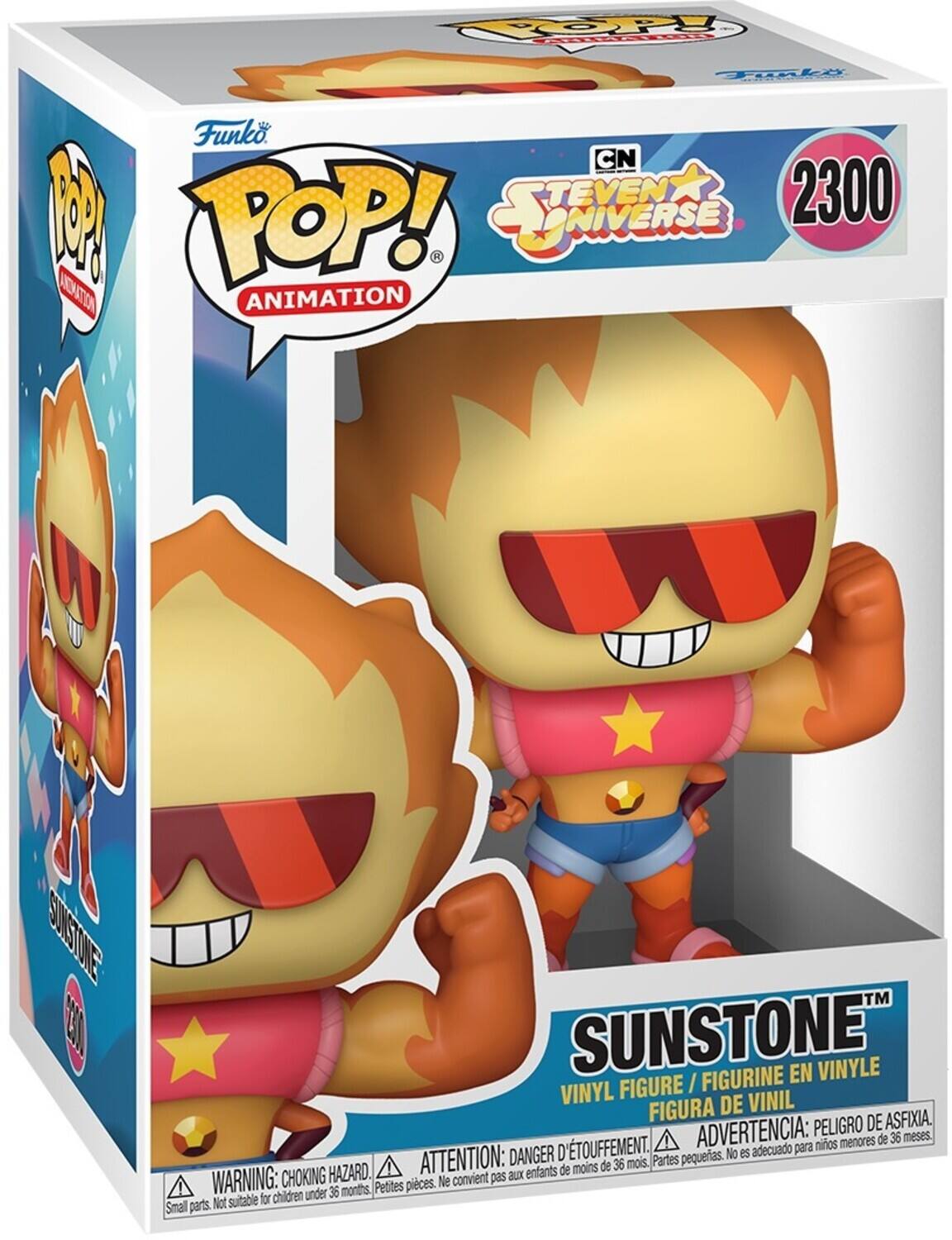 Funko POP! Animation  
Steven Universe  
2300  
Sunstone  
Vinyl Figure / Figurine en Vinyle / Figura de Vinil  
Warning: Choking Hazard. Small parts. Not suitable for children under 36 months.  
Attention: Danger d'étouffement. Ne convient pas aux enfants de moins de 36 mois.  
Advertencia: Peligro de asfixia. No es adecuado para niños menores de 36 meses.