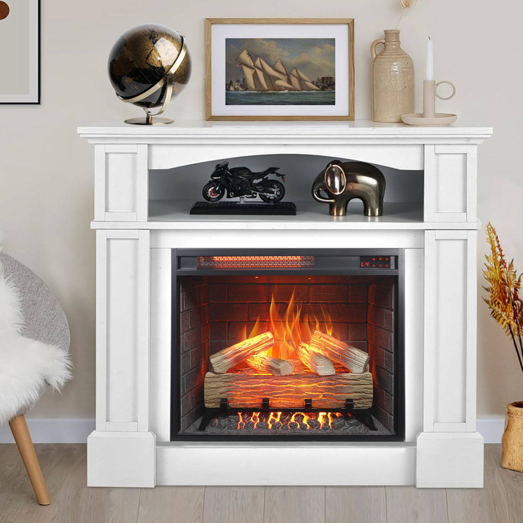 Alt View 1. Ecooso - 23 inch electric fireplace with log set & realistic flame, remote control with timer, overheating protection - Black.