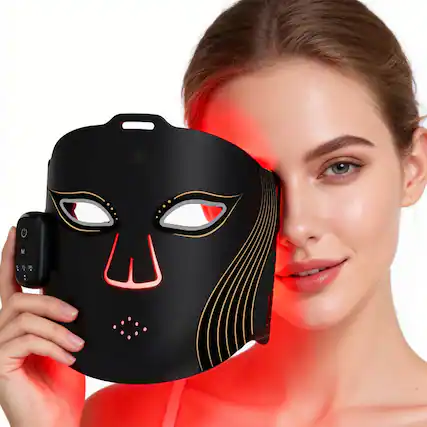 Front. Morfone - Morfone 2000mAh 660nm 850nm Red Light Therapy Device Wireless LED Face Therapy Device with Remote Control - black.