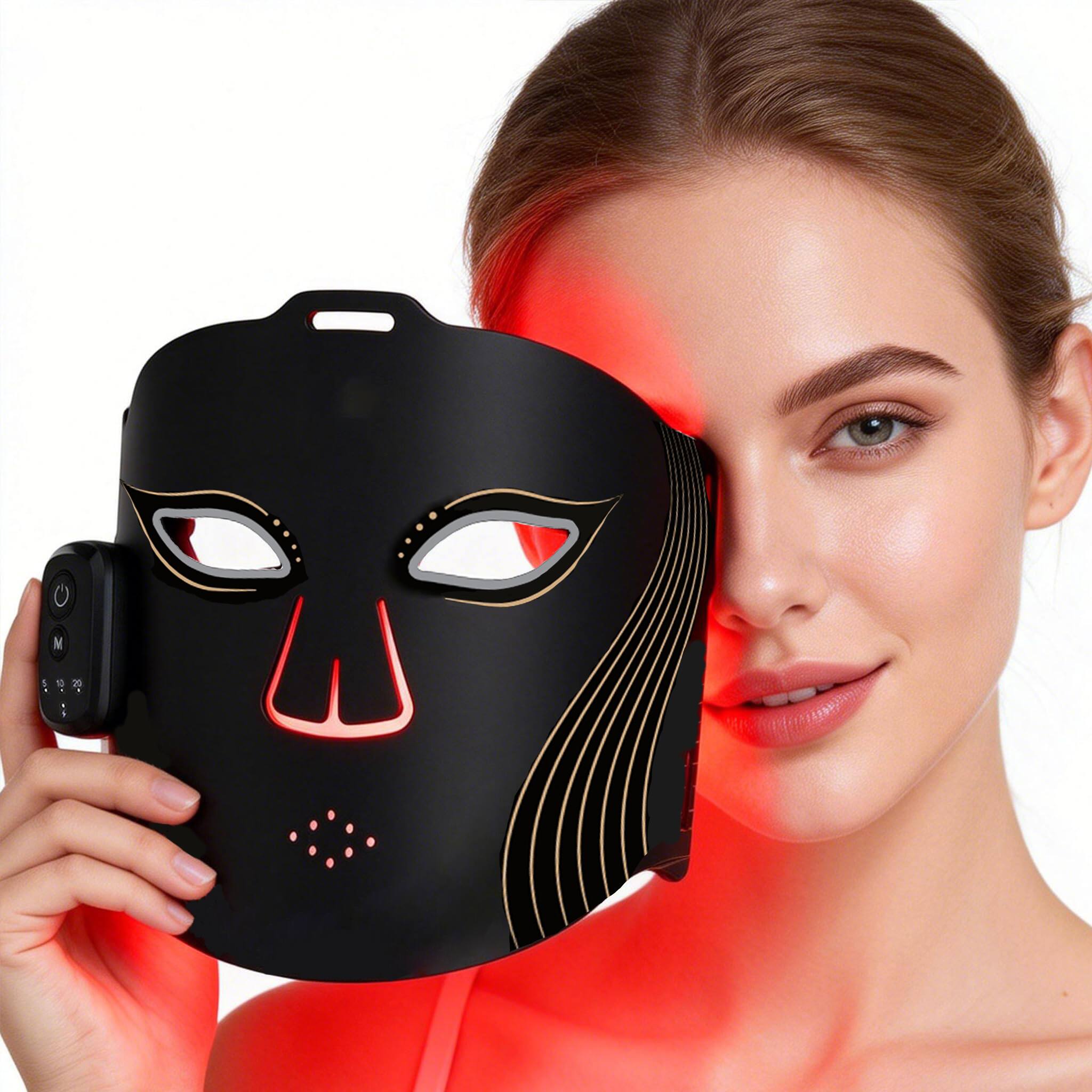 Front. Morfone - Morfone 2000mAh 660nm 850nm Red Light Therapy Device Wireless LED Face Therapy Device with Remote Control - black.