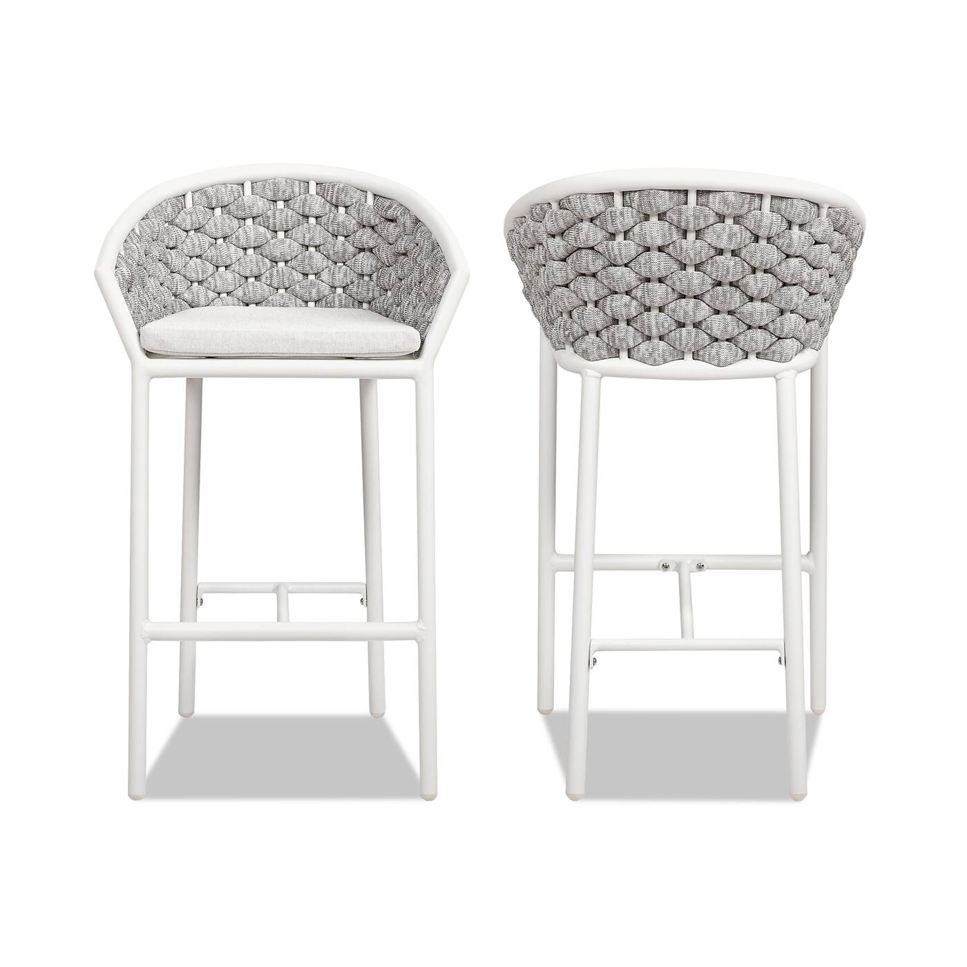Back. Mondawe - Set of 2 Rope Barrel Low Back Patio Counter Stool - Gray.