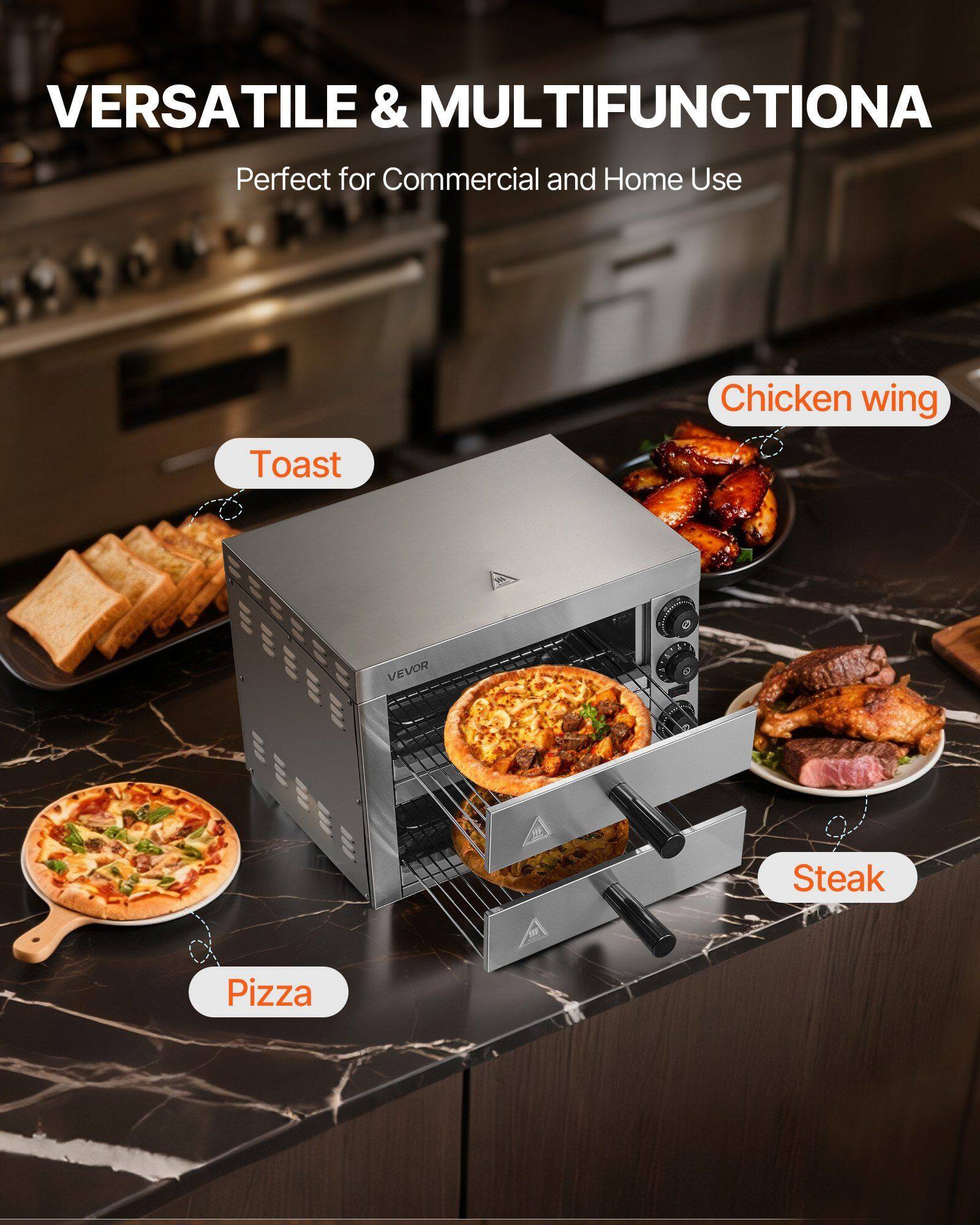 VERSATILE & MULTIFUNCTIONAL  
Perfect for Commercial and Home Use  

Toast  
Chicken wing  
Steak  
Pizza