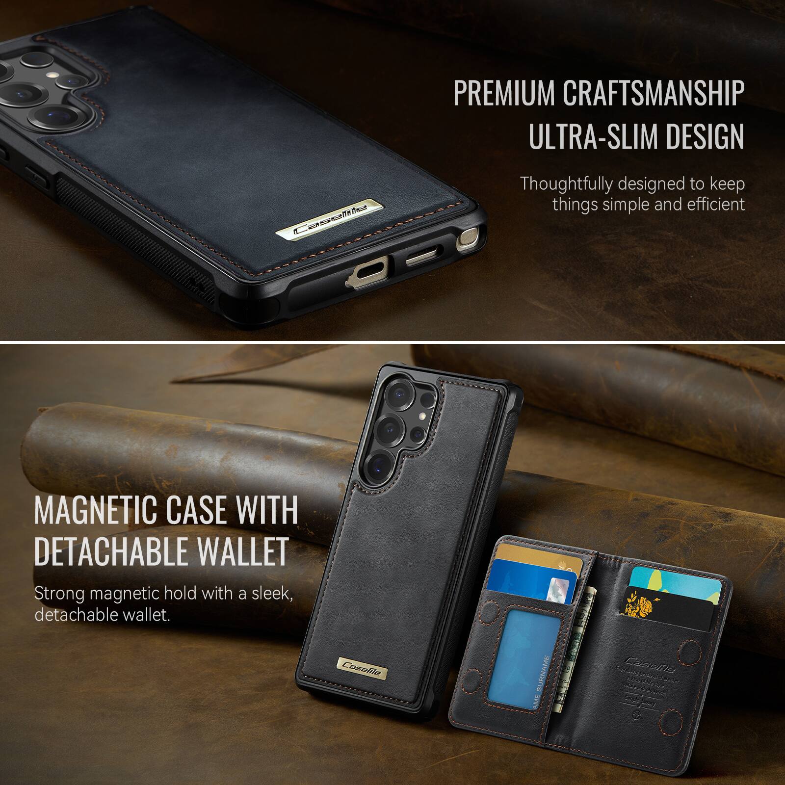 PREMIUM CRAFTSMANSHIP ULTRA-SLIM DESIGN  
- Thoughtfully designed to keep things simple and efficient  

MAGNETIC CASE WITH DETACHABLE WALLET  
- Strong magnetic hold with a sleek, detachable wallet.