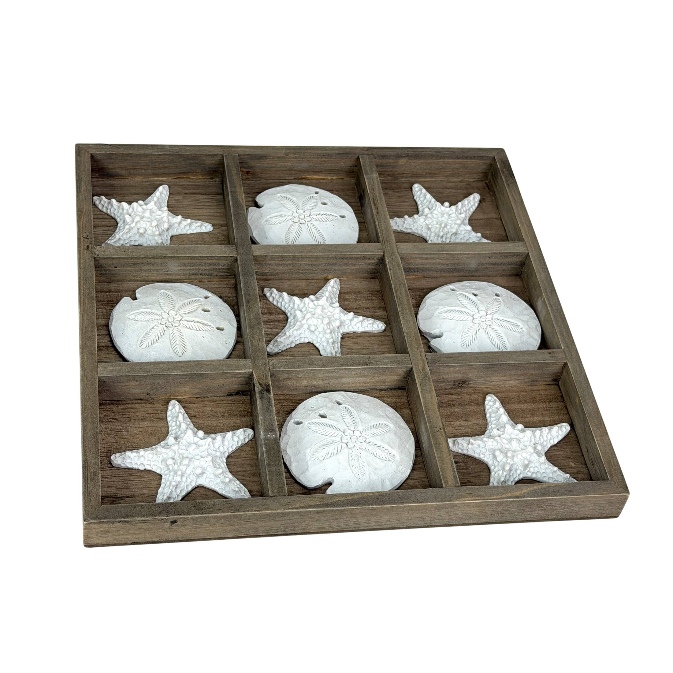 Front. Zeckos - Coastal Tic Tac Toe Tabletop Decor Wood White Resin Sea Life Pieces 11.75 Inch - Brown.
