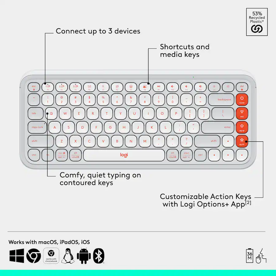 Logitech POP ICON COMBO Compact TKL Wireless Bluetooth Keyboard and ...