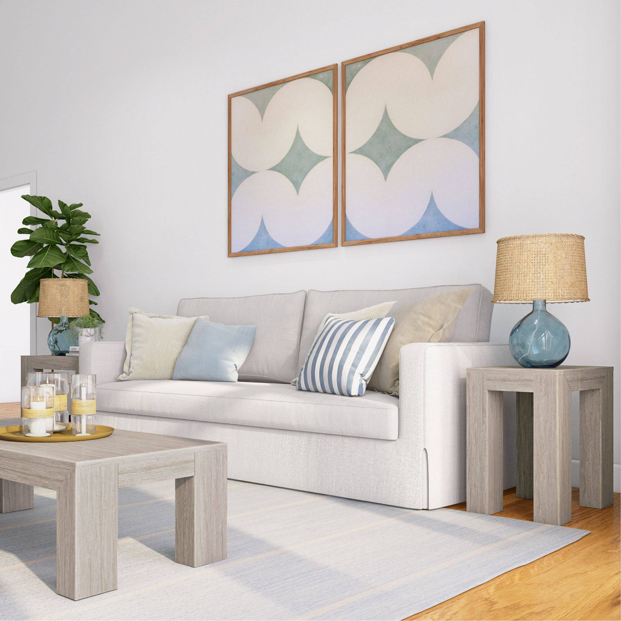 Alt View 6. Plank+Beam - Modern Rectangular Side Table (25in x 15in / 630mm x 375mm), Seashell Wirebrush - Seashell Wirebrush.