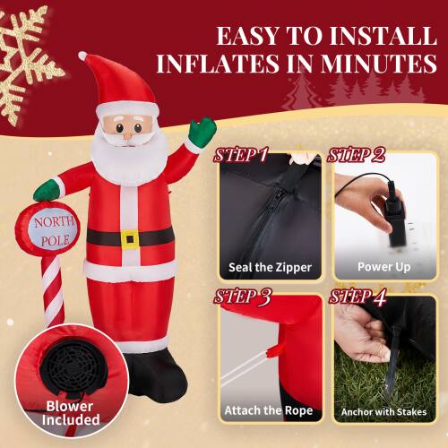 EASY TO INSTALL  
INFLATES IN MINUTES

STEP 1  
Seal the Zipper

STEP 2  
Power Up

STEP 3  
Attach the Rope

STEP 4  
Anchor with Stakes

Blower Included
