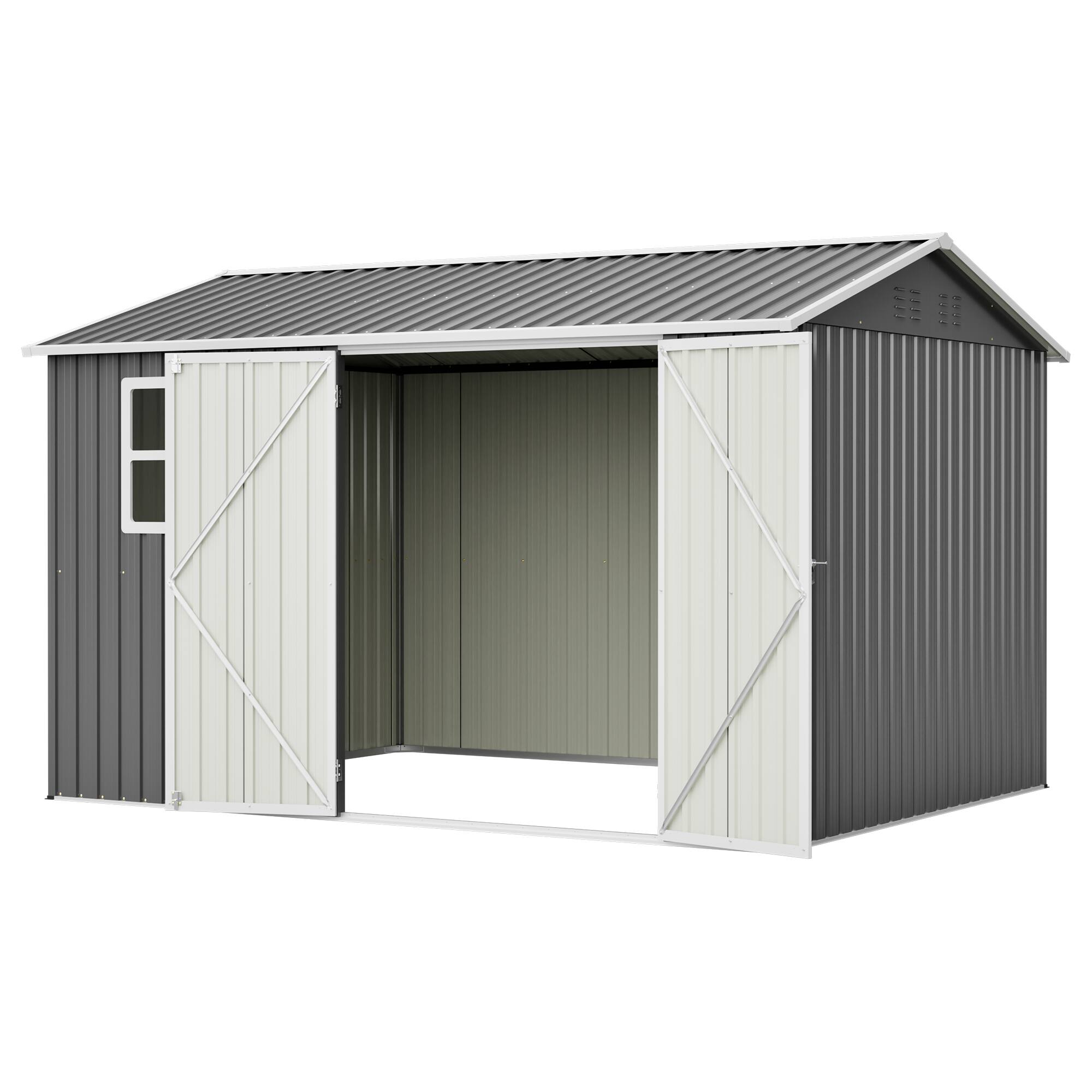 Alt View 8. Loheer - Loheer 10x8 Heavy Duty Metal Storage Shed Outdoor Tool Shed with Window and Lockable Doors Dark Gray.