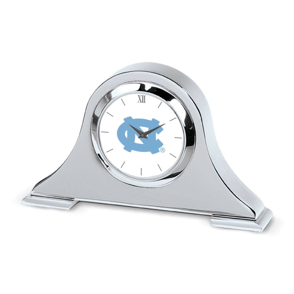 Front. Jardine - Silver North Carolina Tar Heels Logo Napoleon Desk Clock - Silver.