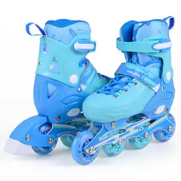 Costway - Kids Inline Skates, 4-Size Adjustable Light Roller Skates with Illuminating Wheels - Blue
