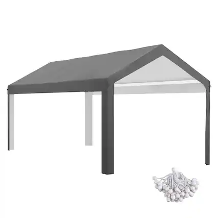 Front. Outsunny - x 20ft Carport Roof, UV Resistant Canopy Replacement, Fits 84C-378V00 and 84C-206 Series - Dark Gray.