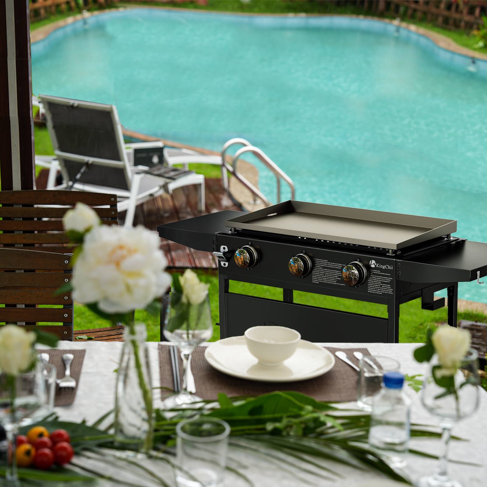 Alt View 8. KingChii - 3-Burner Propane Gas Grill 28 in. Flat Top Griddle in Black(No Tank) - Black.