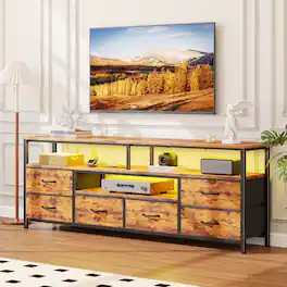 Furnulem - TV Stand with LED Lights and Power Outlets Fabric Drawers Entertainment Center for Living Room - Brown