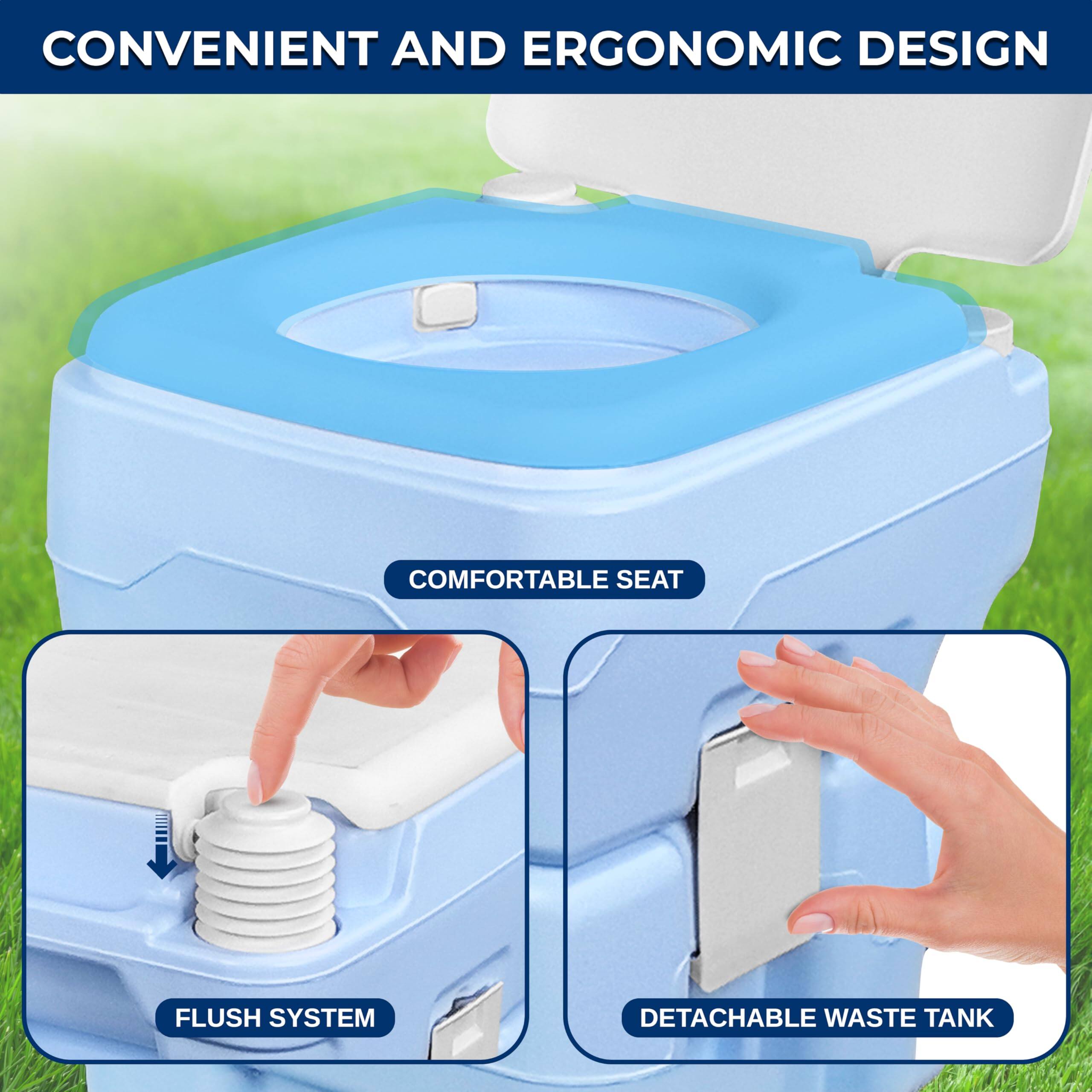 CONVENIENT AND ERGONOMIC DESIGN

COMFORTABLE SEAT

FLUSH SYSTEM

DETACHABLE WASTE TANK