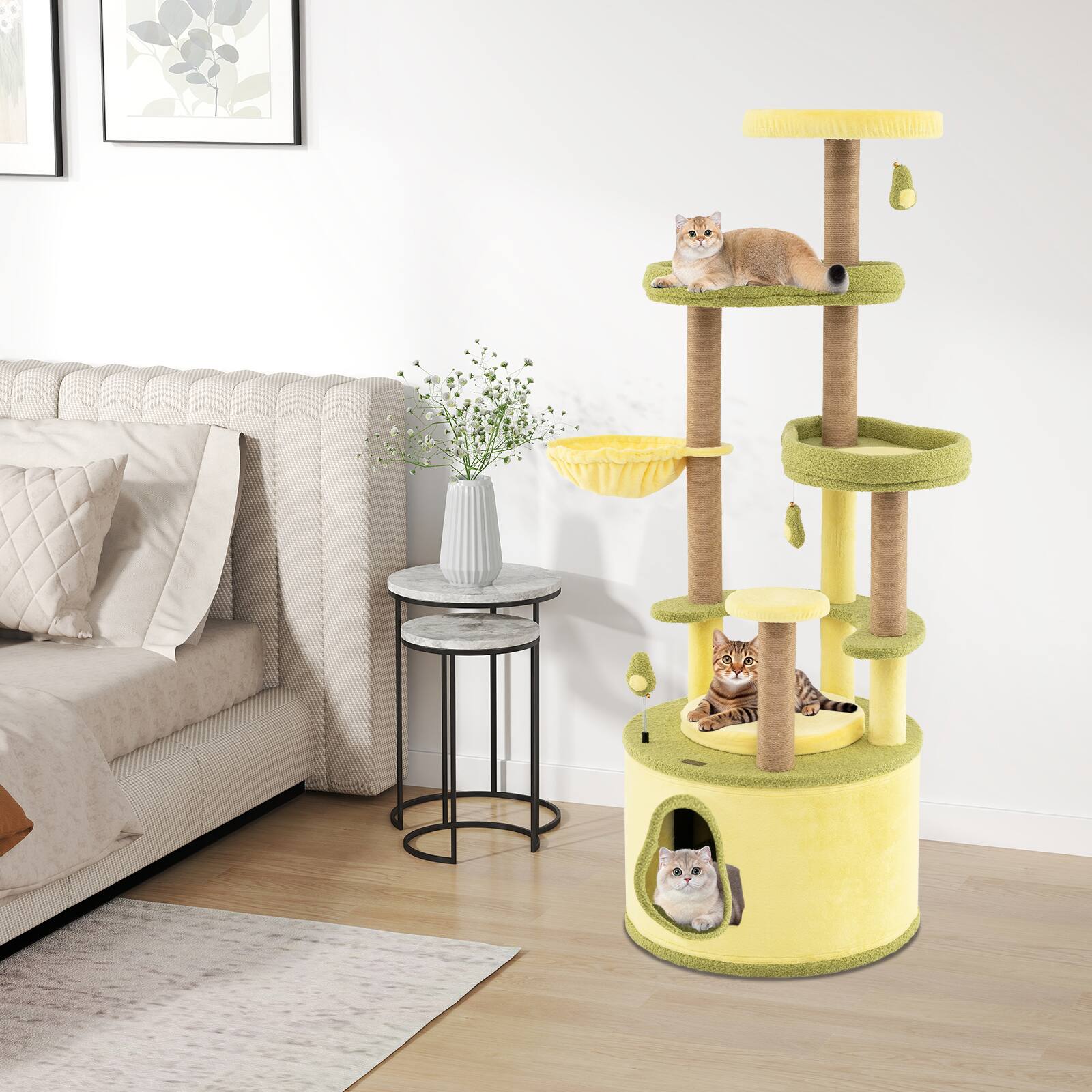 Alt View 8. Gymax - Gymax Large Avocado Cat Tree Multi-level Cat Tower w/ Large Private Condo Fun Pompoms.