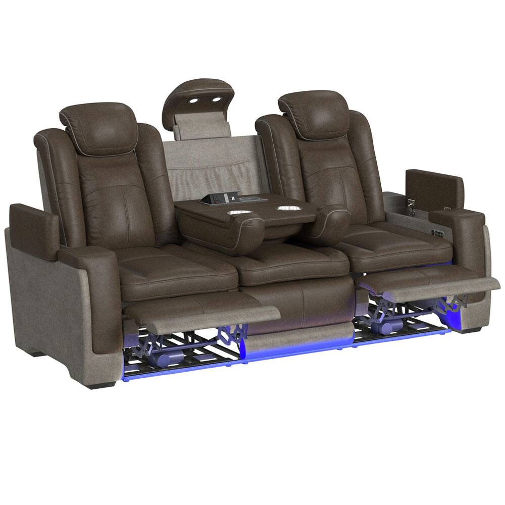 Back. Elements - Lantana Power Motion Sofa - Rocky Brown/Grey - Brown.