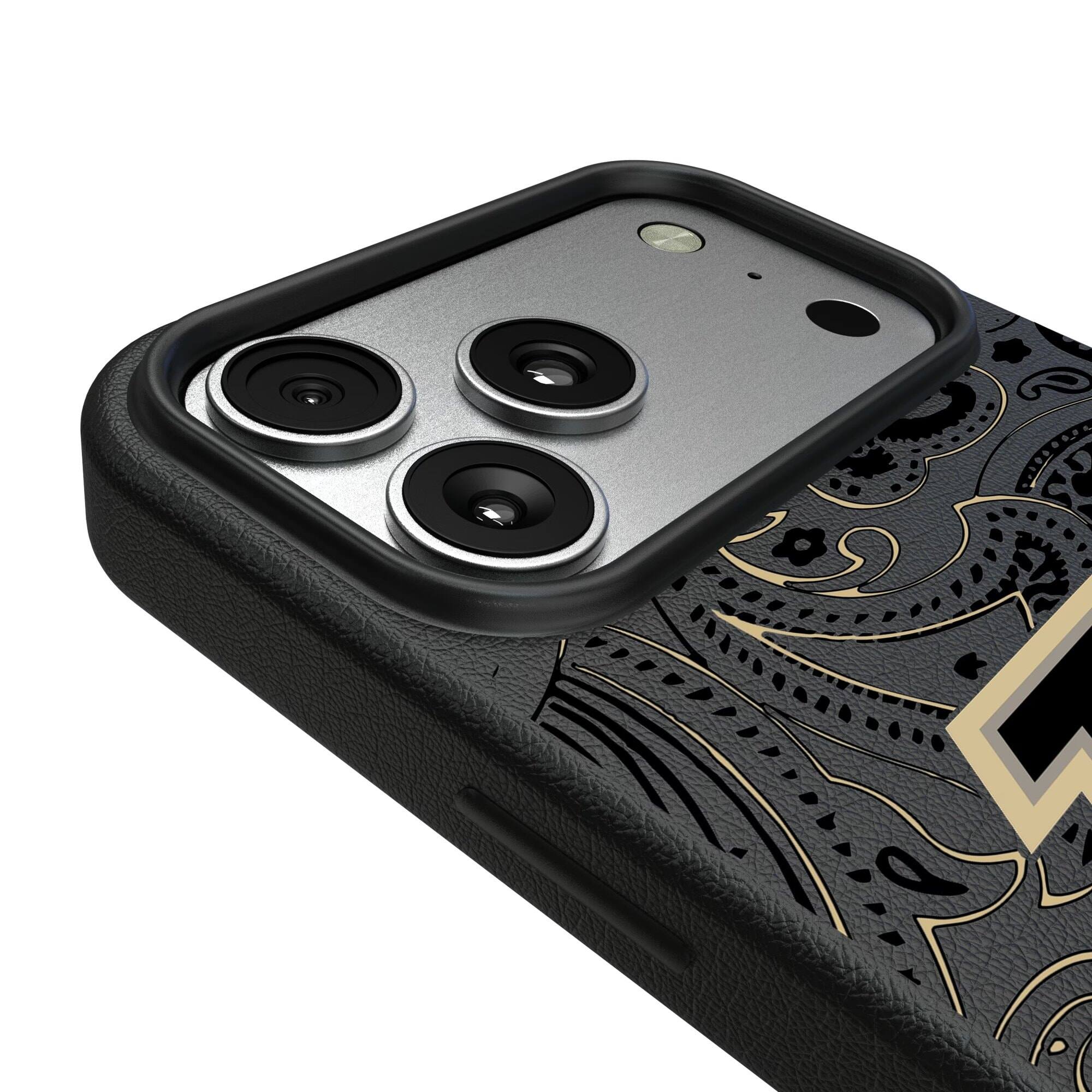 Alt View 2. Keyscaper - Purdue Boilermakers Paisley iPhone Magnetic Bump Case - 16 Pro Max - Black.