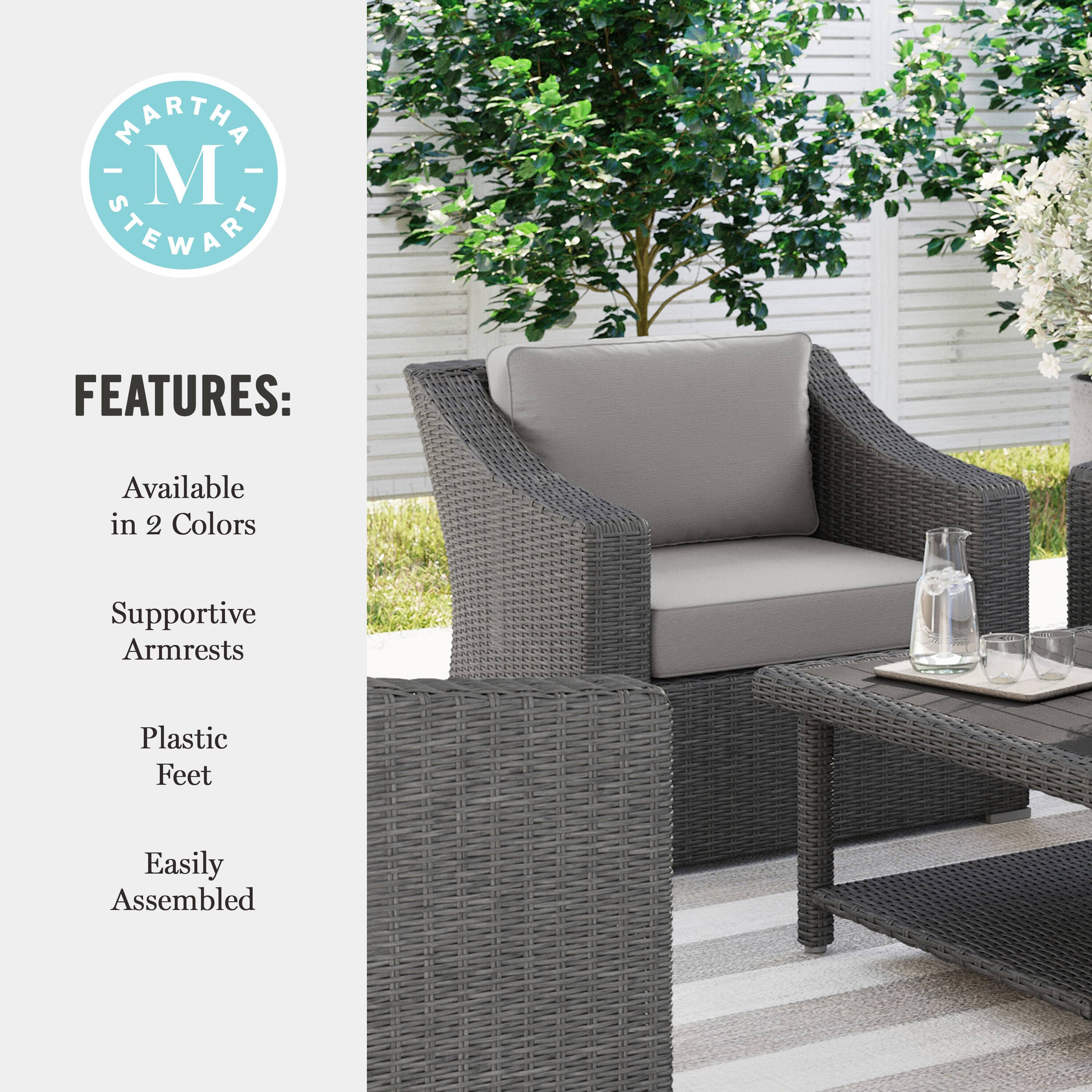 MARTHA STEWART FEATURES: Available in 2 Colors Supportive Armrests Plastic Feet Easily Assembled