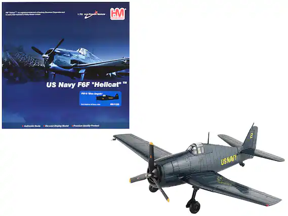 Sure, here is the corrected and grouped text from the image:
---
**US Navy F6F "Hellcat"™**
FGF-8 "Blue Angels"
No.3 aircraft, US Navy
HA1120
1:72 AIR-POWER SERIES
Authentic Scale • Die-cast Display Model • Premium Quality Product
**FGF "Hellcat"™** is a registered trademark of Northrop Grumman Corporation and is used under license to Hobby Master Limited.
---
**US NAVY**
2