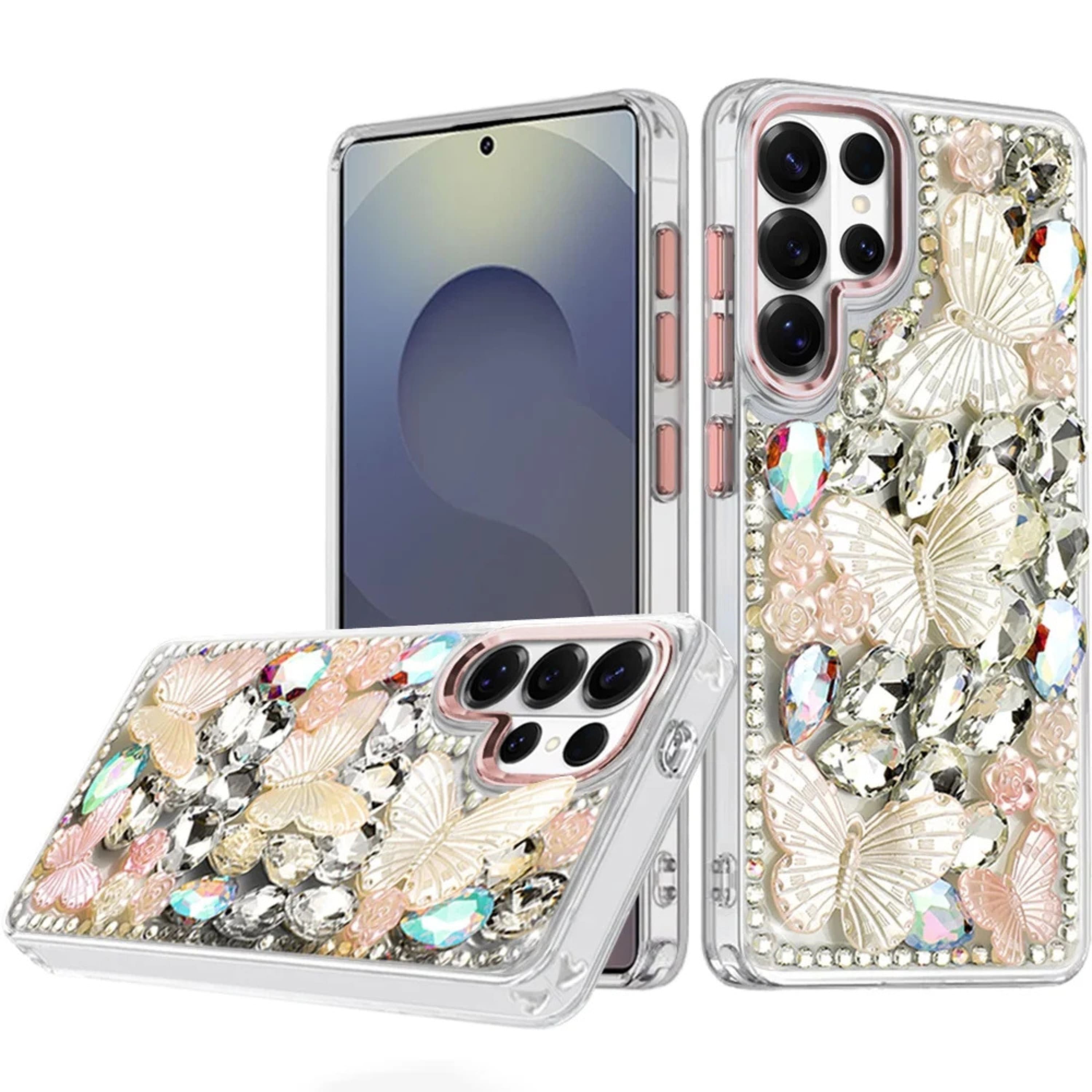 Kitcheniva - Shimmering Butterfly Crystal Cover With Tempered Glass For Samsung S25 Ultra - Rose Gold price history on PriceWatchPro