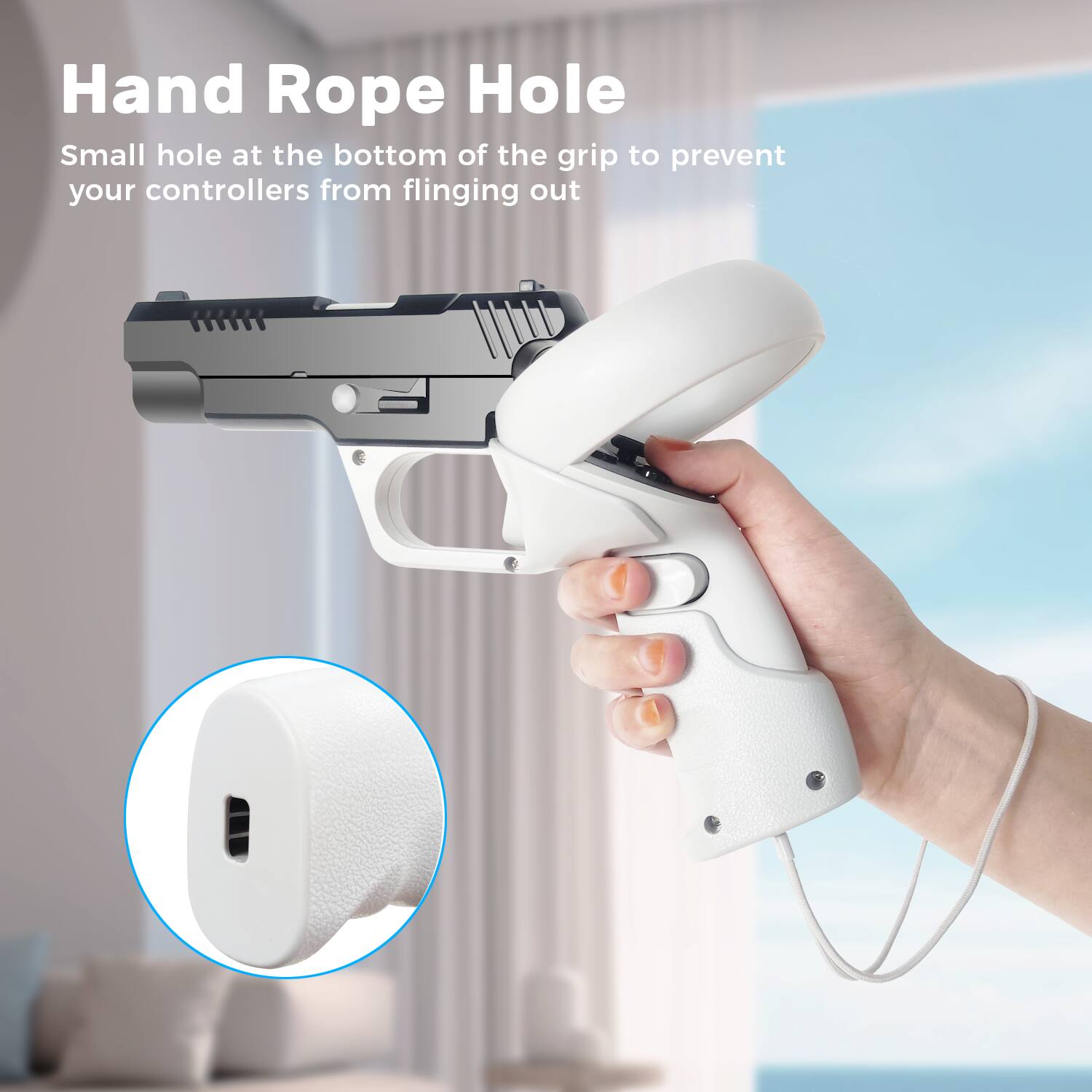Hand Rope Hole

Small hole at the bottom of the grip to prevent your controllers from flinging out