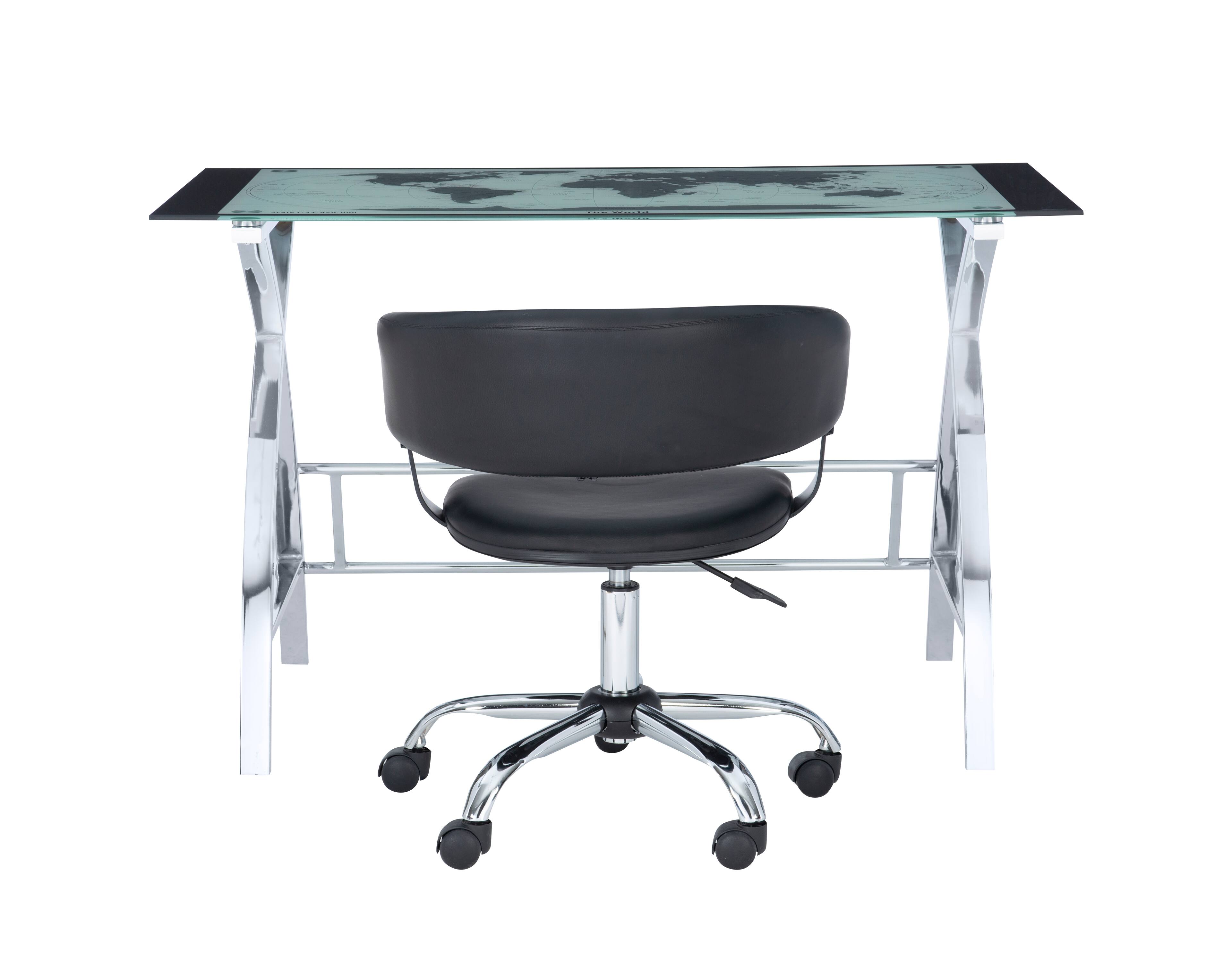 Alt View Zoom 11. Linon Home Décor - Walton Map Printed Glass Desk Set With Faux Leather Gas Lift Chair - Black & Chrome.