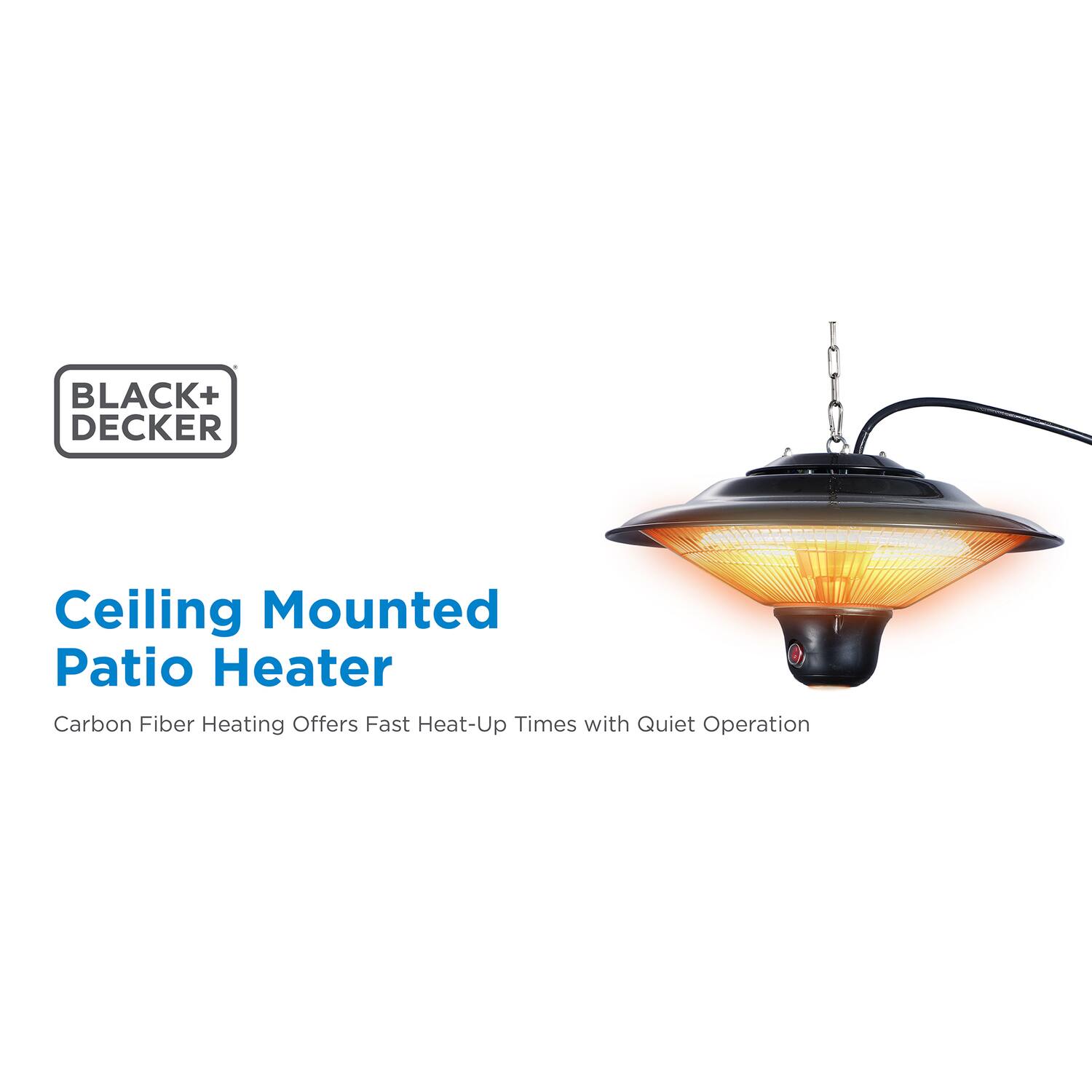 BLACK+ DECKER Ceiling Mounted Patio Heater Carbon Fiber Heating Offers Fast Heat-Up Times with Quiet Operation