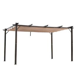 Outsunny - 10' x 13' Aluminum Patio Pergola with Retractable Pergola Canopy, Backyard Shade Shelter for Porch - Brown