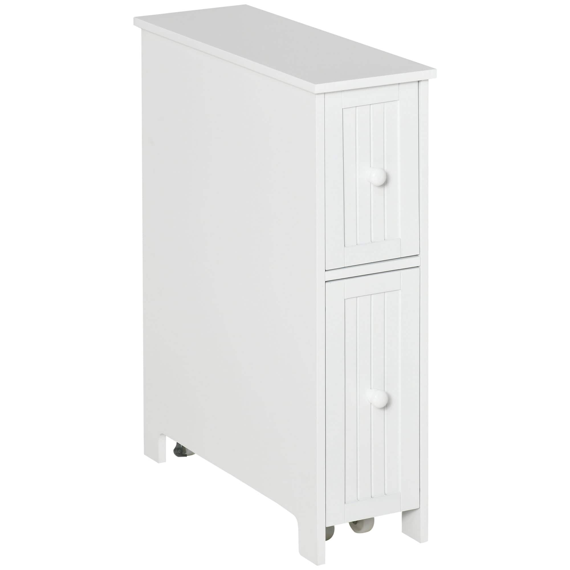 Kleankin - Bathroom Cabinet, Freestanding Storage Cabinet, Toilet Paper Holder with Two Drawers, Side Towel Rack, and Wheels - White