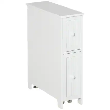 Front. Kleankin - Bathroom Cabinet, Freestanding Storage Cabinet, Toilet Paper Holder with Two Drawers, Side Towel Rack, and Wheels - White.