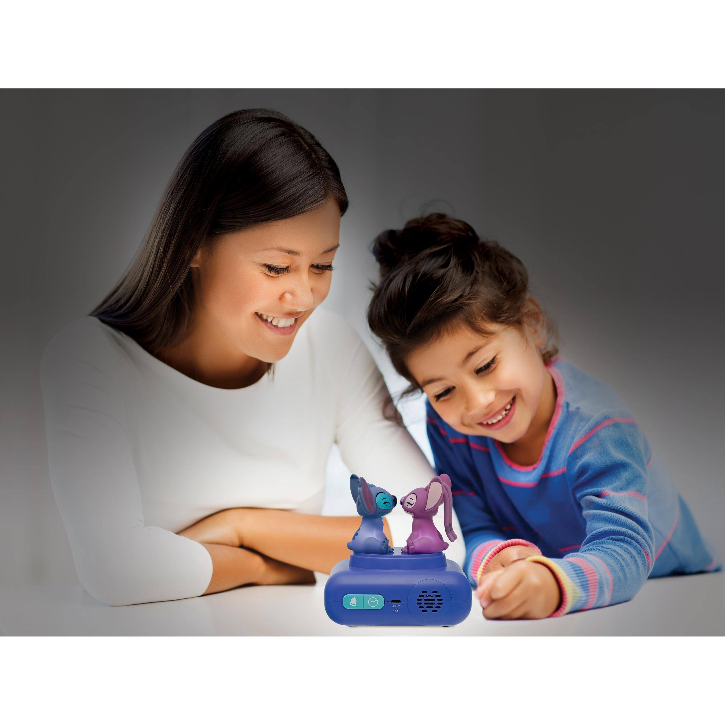 Alt View 6. Lexibook - Disney Stitch & Angel, Digital alarm clock, 3D night light, Bluetooth speaker, LCD backlit display, sound effects - BLUE.