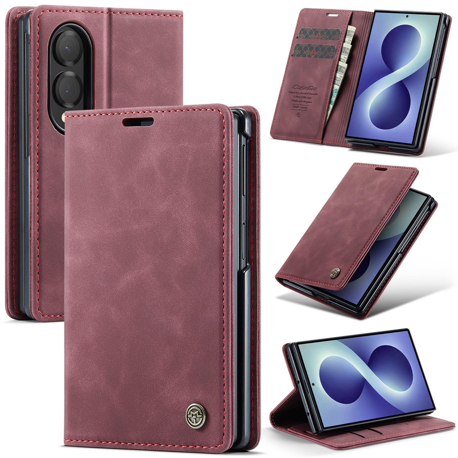 UUCOVER - For Samsung Galaxy Z Fold 8 Wallet Case,Magnetic PU Leather+PC Card Slots Case Shockproof Stand Cover - Winered price history on PriceWatchPro