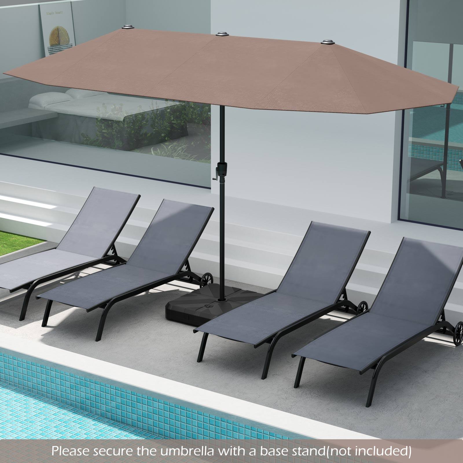 Please secure the umbrella with a base stand (not included)