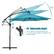 The image features a blue umbrella with a 45-degree adjustable angle. The handle on the pole allows you to move up and down to adjust to the desired angle.