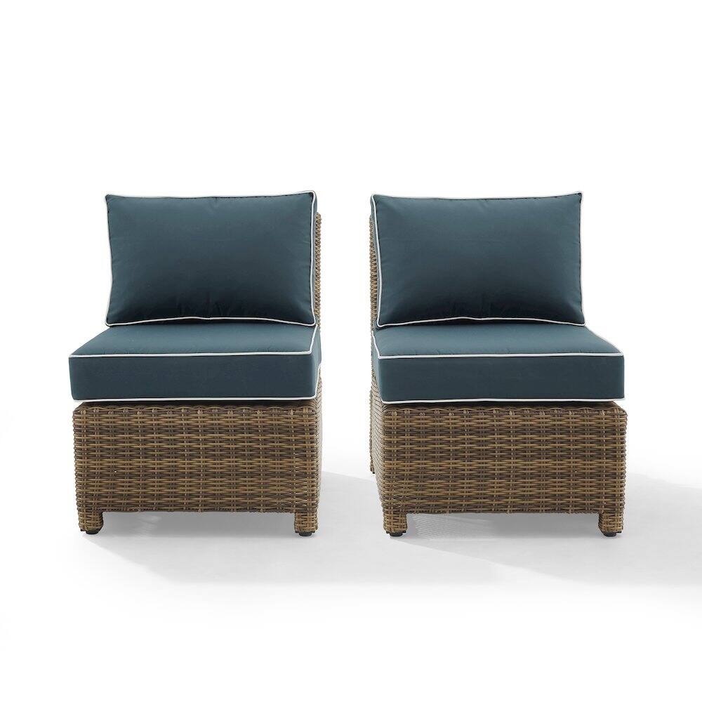 Back. Crosley Furniture - Bradenton 2Pc Armless Wicker Outdoor Chair Set - 2 Armless Chairs - Navy.