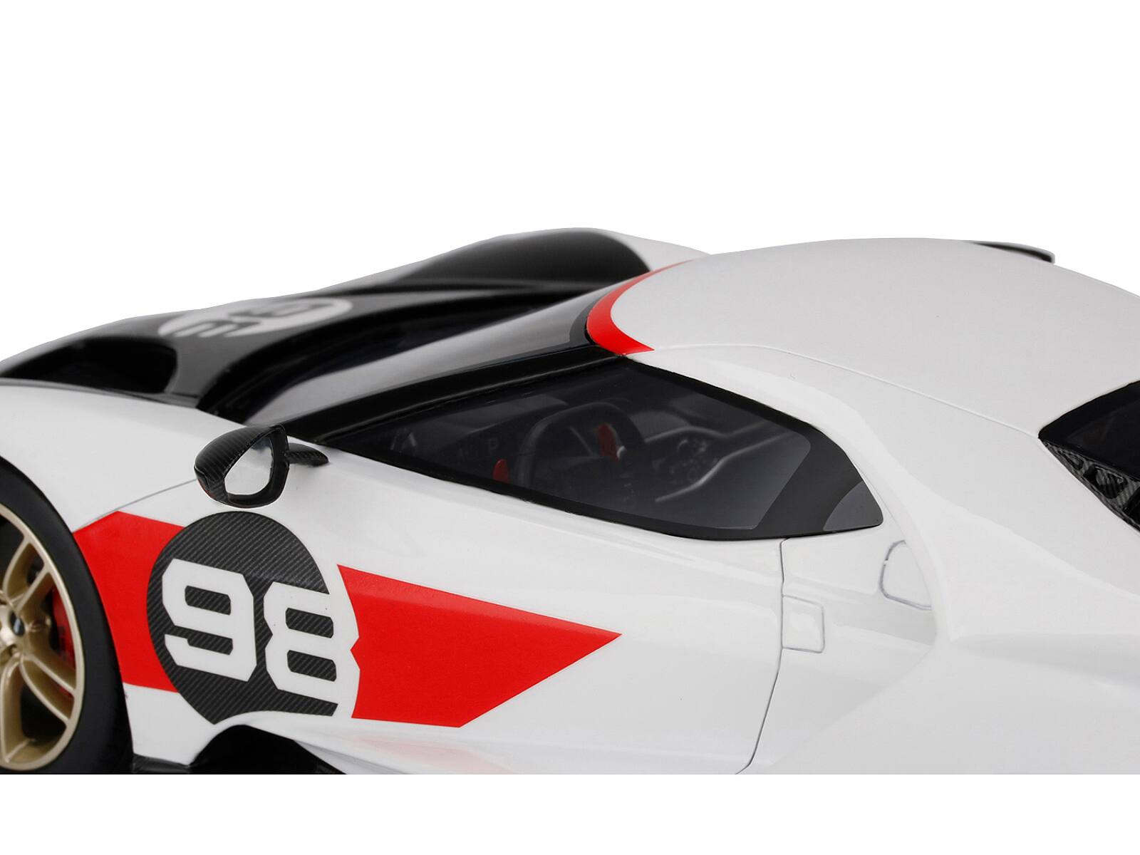 Alt View 2. Top Speed - 2021 Ford GT #98 White with Black Hood "Heritage Edition" 1/18 Model Car by Top Speed.