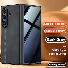 Dteck - Shockproof Case for Samsung Galaxy Z Fold8 Ultra with Screen Protector, Slim Leather Texture Full Hinge Protection Cover - Privacy Darkgray