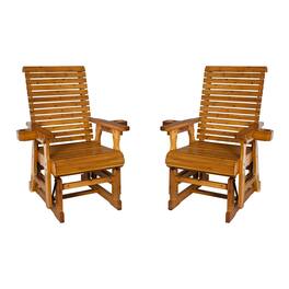 Fortune Candy - Wooden Patio Glider w/High Back & Deep Contoured Seat, Solid Fir Wood, Heavy-Duty 600 lbs(1 Searter, 2 Pack) - Brown