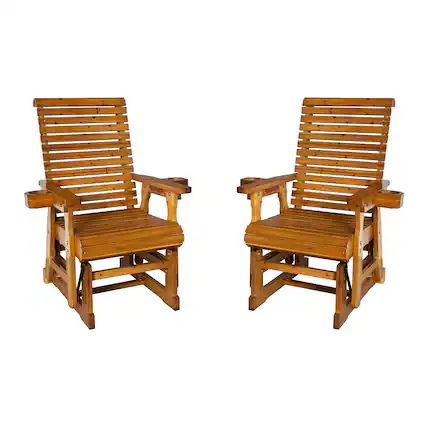 Front. Fortune Candy - Wooden Patio Glider w/High Back & Deep Contoured Seat, Solid Fir Wood, Heavy-Duty 600 lbs(1 Searter, 2 Pack) - Brown.